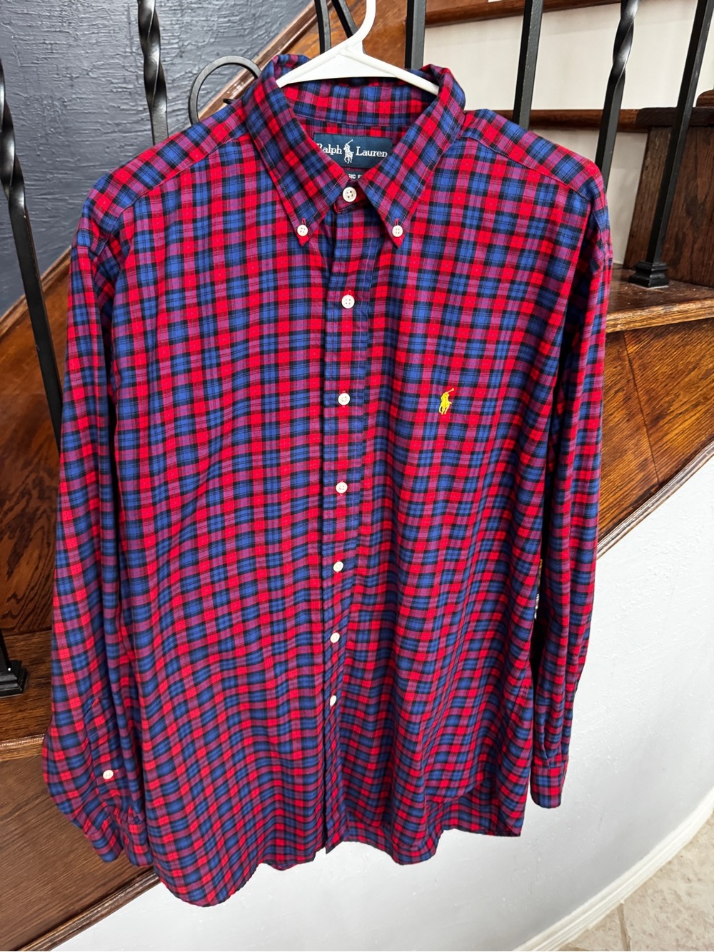 Large Ralph Lauren Men’s Red & Blue Plaid Button-Down Classic Fit Shirt